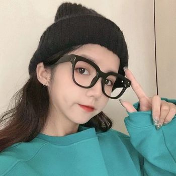 Retro Square Plain Glasses Women's Korean-style Fashionable Plain Glasses Round Face Plain Glasses All-match Large Frame Black Glasses Frame