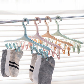 Plastic windproof buckle drying hanger small clothes socks non-slip drying Hanger 8 clips multi-head clothes hanger