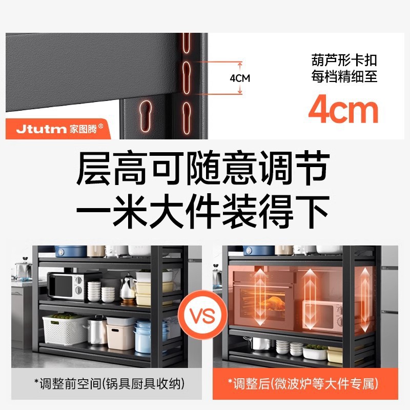 家用置物架厨房储物架收纳烤箱锅架锅具落地多层多功能货架带围栏