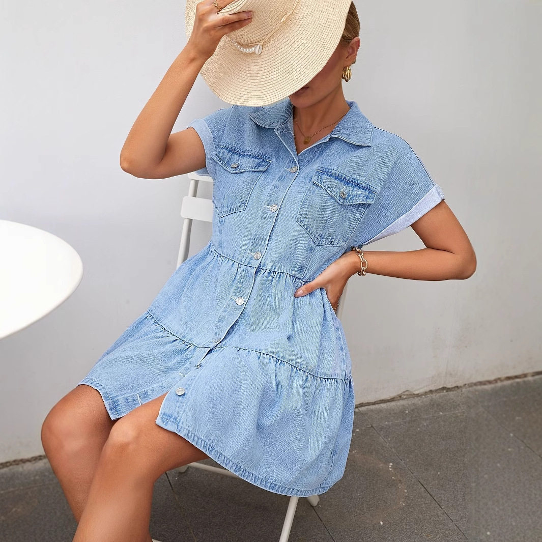 Casual Denim Dress Slim Fit Waist Defining Elegant Style Perfect for Everyday Wear Wholesale Available