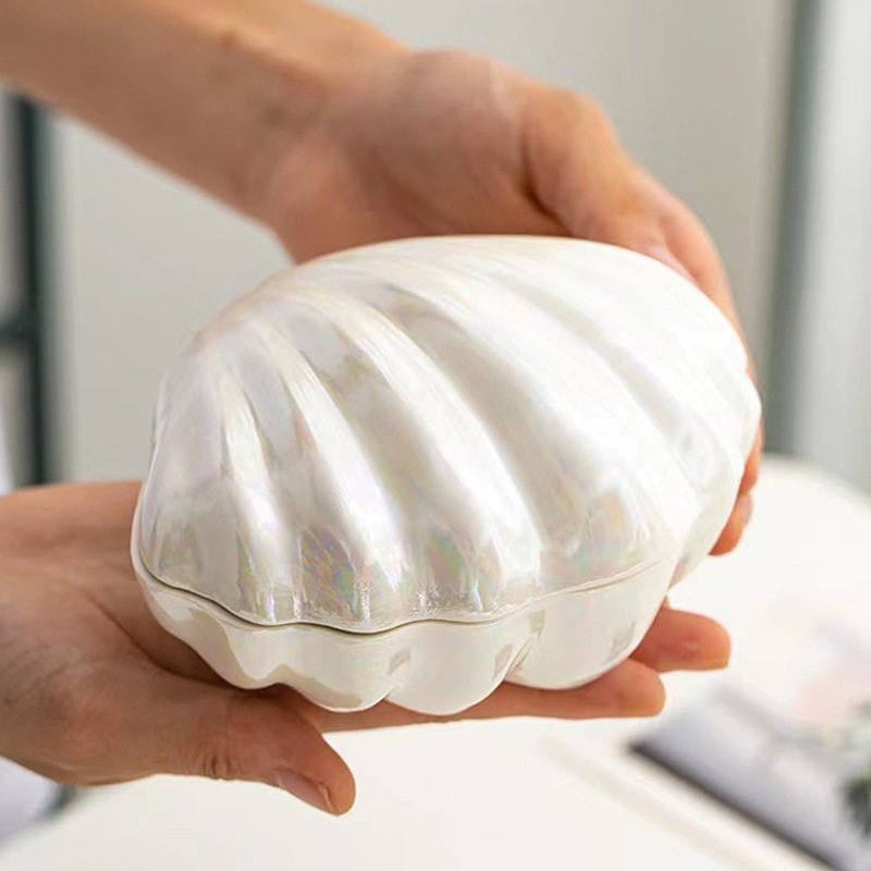 Cross-border Exclusive Magic Color Ceramic Shell Jewelry Box Pearl Glaze Jewelry Storage Box Dressing Table Home Creative Ornaments