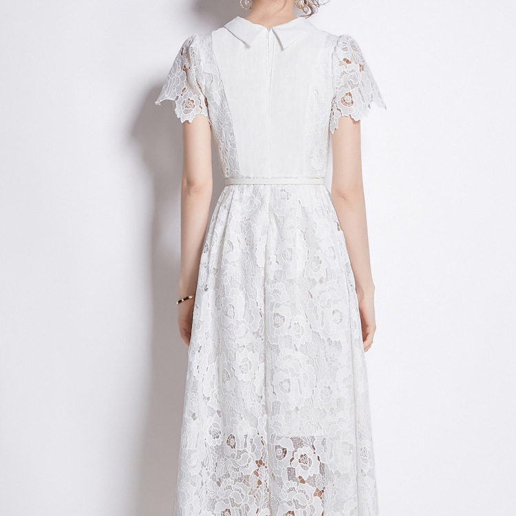 Womens Summer A Line Midi Dress Elegant Lace Cut Out Slim Fit Waist Defining Perfect for Parties and Special