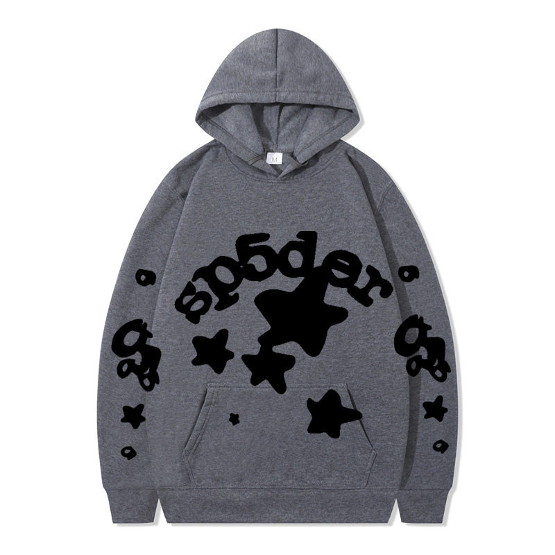 跨境 SP5DER蜘蛛网印花帽衫欧美潮牌大码宽松男女款连帽卫衣