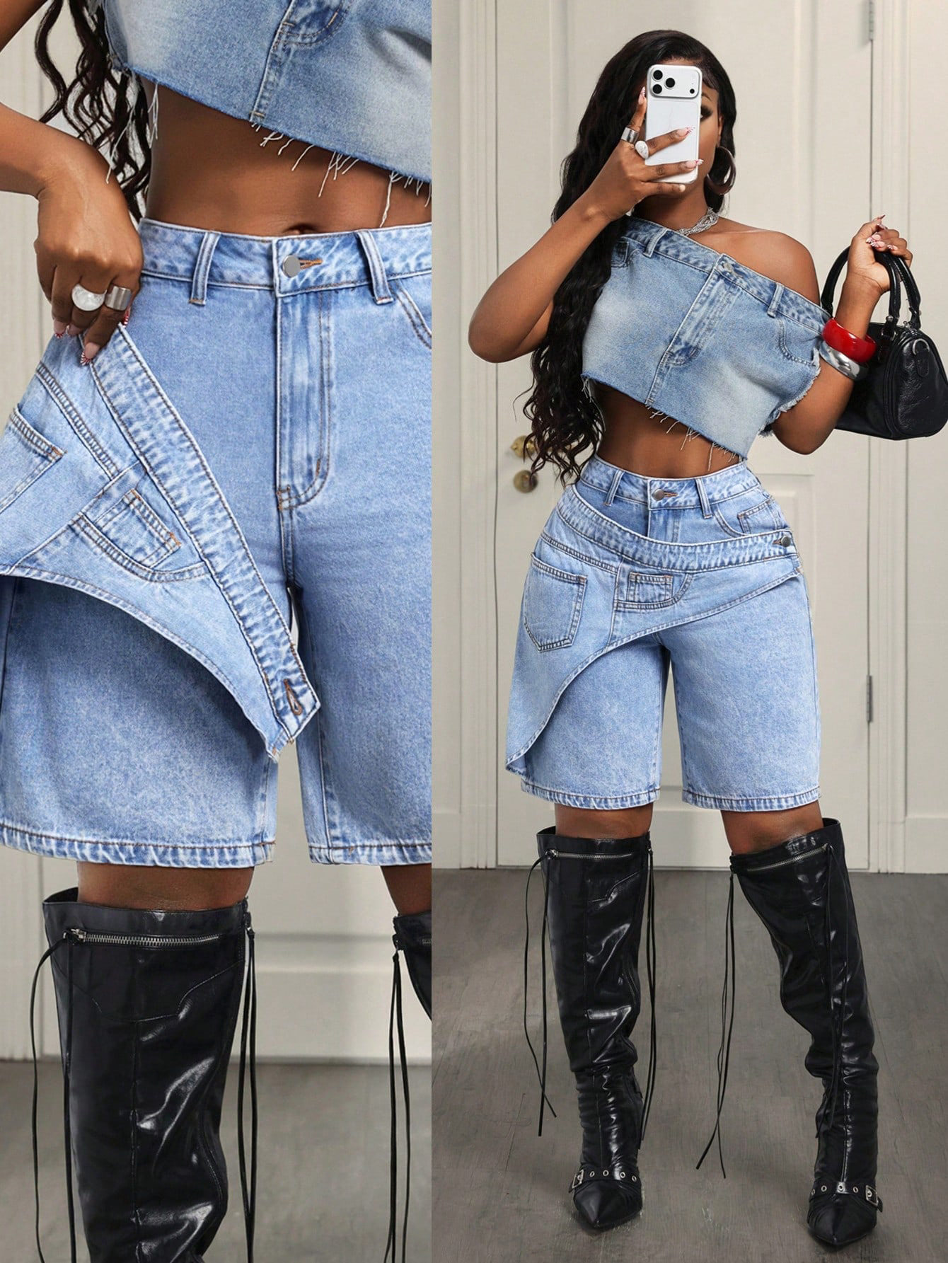 Casual Womens Denim Shorts Trendy Style Comfortable Fit Versatile for Outings Ready to Ship Low MOQ