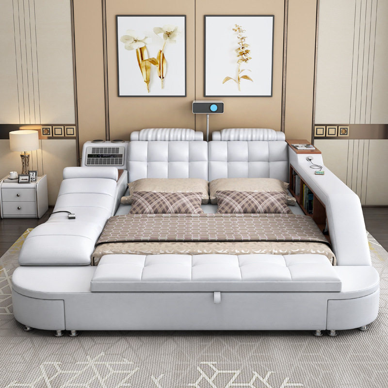 Multifunctional Leather Tatami Bed Double 1.8 m Modern Simple Large Apartment Master Bedroom Massage Smart Bed New Style