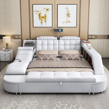 Multifunctional Leather Tatami Bed Double 1.8 m Modern Simple Large Apartment Master Bedroom Massage Smart Bed New Style