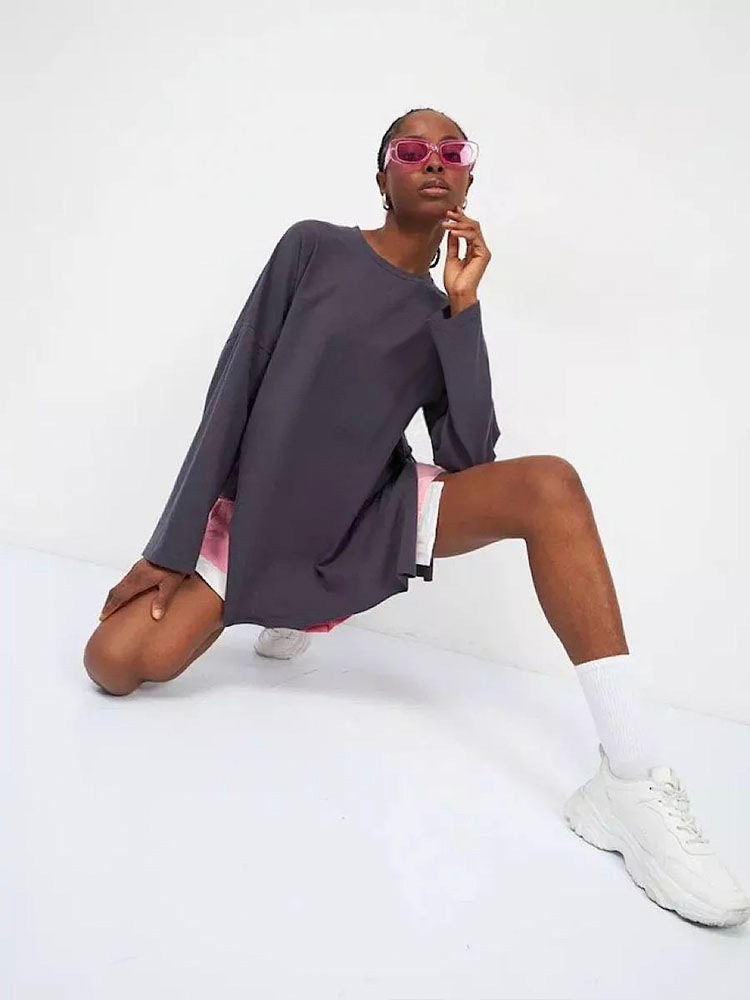 Womens Long Sleeve T Shirt Loose Fit Cotton Fabric Split Hem Casual Spring and Autumn Wear Wholesale Available