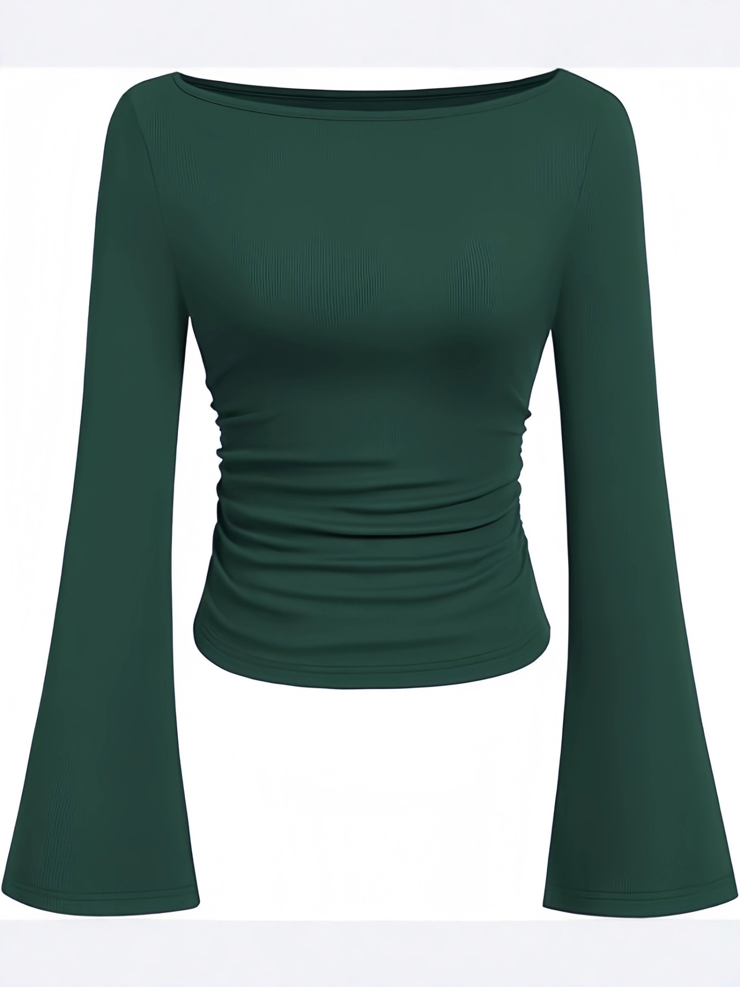 2025亚马逊跨境秋冬新款一字领百搭长袖t恤女装修身喇叭袖打底衫