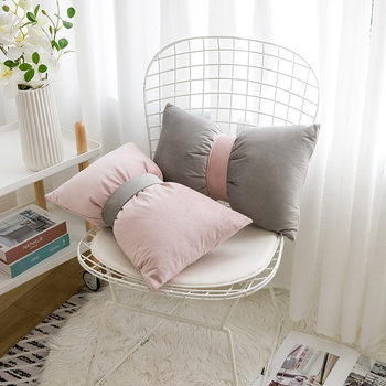 Nordic Solid Color Velvet Bow Pillow ins Style Bedside Pillow Velvet Car Sofa Tie Cushion