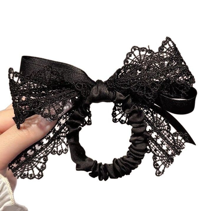 High-End Black Lace Ribbon Bow Hair Rope Women's New Hair Tie French Accessible Luxury Niche Ball Hair Accessories