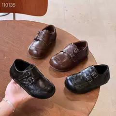 Children's Spring and Autumn Non-Slip Leather Shoes 2026 Boys' British Style Velcro Soft-Soled Loafers Girls' Princess Shoes
