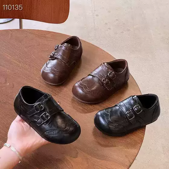 Children's Spring and Autumn Non-Slip Leather Shoes 2026 Boys' British Style Velcro Soft-Soled Loafers Girls' Princess Shoes