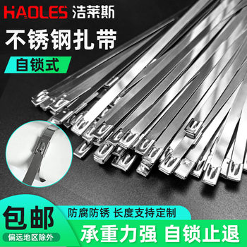 304 stainless steel cable tie 4.6*300 self-locking cable tie outdoor marine metal strong strap high temperature and oxygen resistance