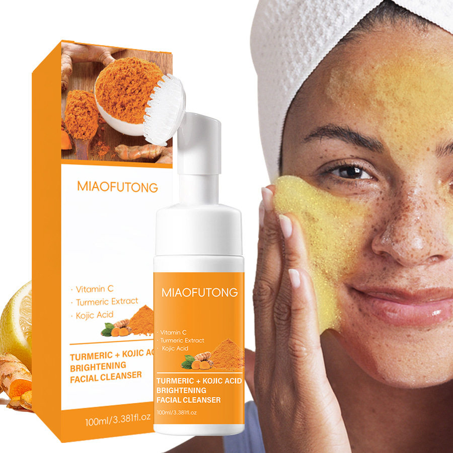 Cross-Border Tk Popular Turmeric Cleansing Mousse Facial Cleansing Pad Turmeric Soap Three-Piece Cleansing and Moisturizing Skin Care Set