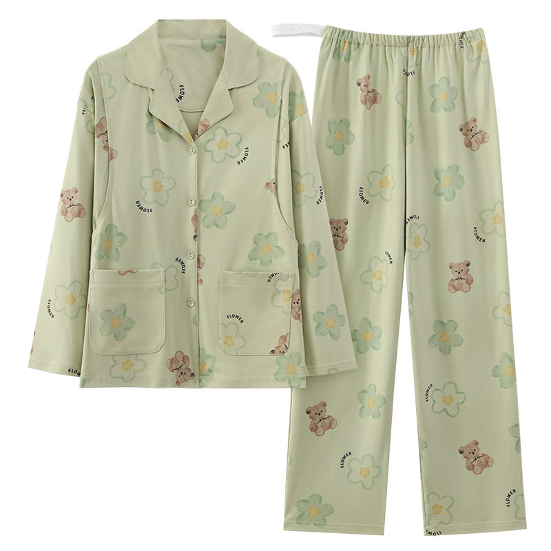 Winter Warm Thermal De Rong Long-Sleeve Maternity Pajamas for Nursing Mothers, Postpartum Loungewear Set for Winter