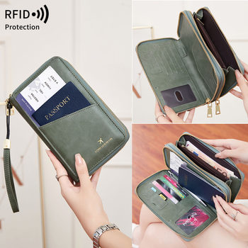 Cross-border New RFID Anti-theft Brush Preference Bag Multi-function Storage ID Bag Long Double Zipper Crossbody Preference Bag