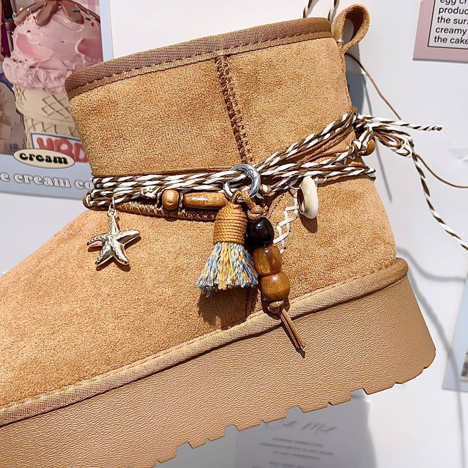 Miu Shoelace Buckle Shoe Flower Decoration Moral Training Muller Women's Shoes Snow Boots Decorative Accessories Ethnic Style Tassel Hanging