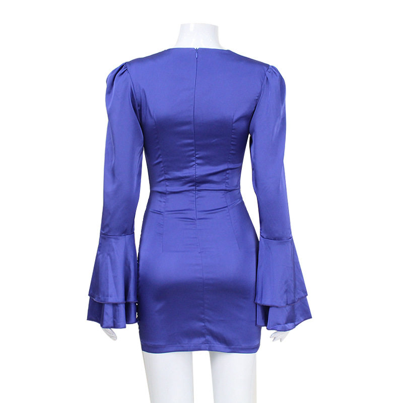 Sexy V Neck Flare Sleeve Irregular Hem Bodycon Dress High Waist Elegant Design Perfect for Parties and Special