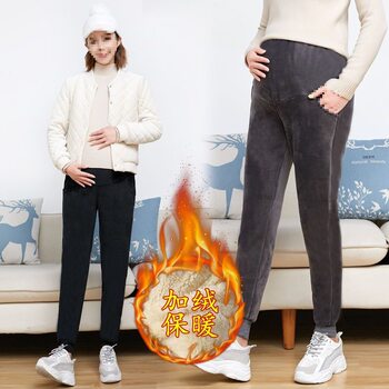 Maternity Pants for Winter, Autumn, and Spring, Thickened for Abdominal Support, Suitable for Wearing Outside, Leggings for Pregnant Women, Warm Cotton Pants with Fleece