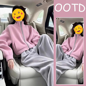 The little man is tall and wears a and a and a 2025 early spring pink coat wide leg pants casual Han Li Han qi suit