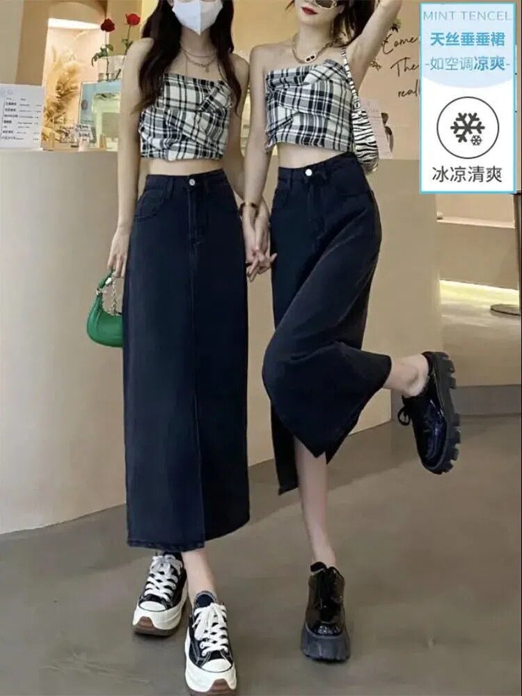 High Waisted A Line Denim Skirt for Women Spring Collection Slim Fit Mid Length Plus Size Casual Wear Wholesale