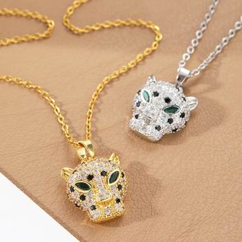 European and American style full diamond zircon leopard head titanium steel necklace female non-fading niche light luxury temperament clavicle chain jewelry wholesale