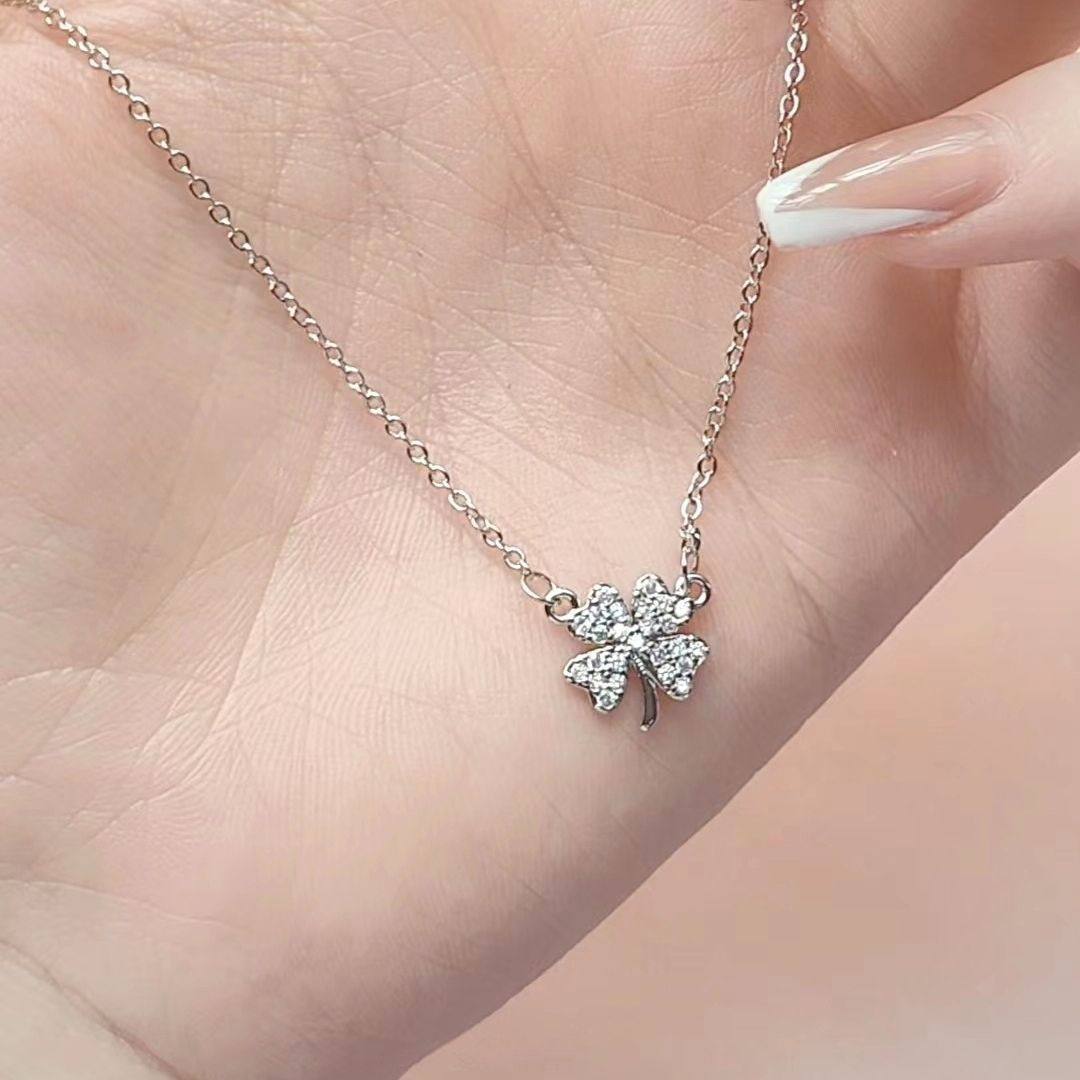 Four-leaf Clover Necklace Light Luxury Flash Diamond Clavicle Chain Women's Summer Accessories Niche Design Student Simple Personalized Accessories