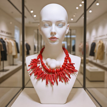 European and American Fashion Women's Necklace Versatile Multi-Layer Coral Design Long Clavicle Chain Geometric Necklace Two-Piece Set for Women
