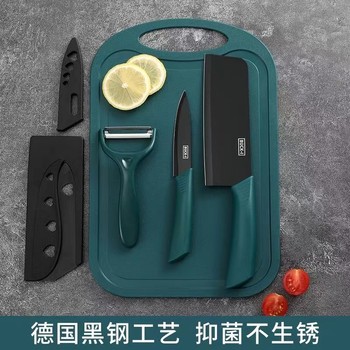 Green Stainless Steel Black Blade Kitchen Knife Household Cutting Board Knife Melon Peeler Four-Piece Set Ready for Sale
