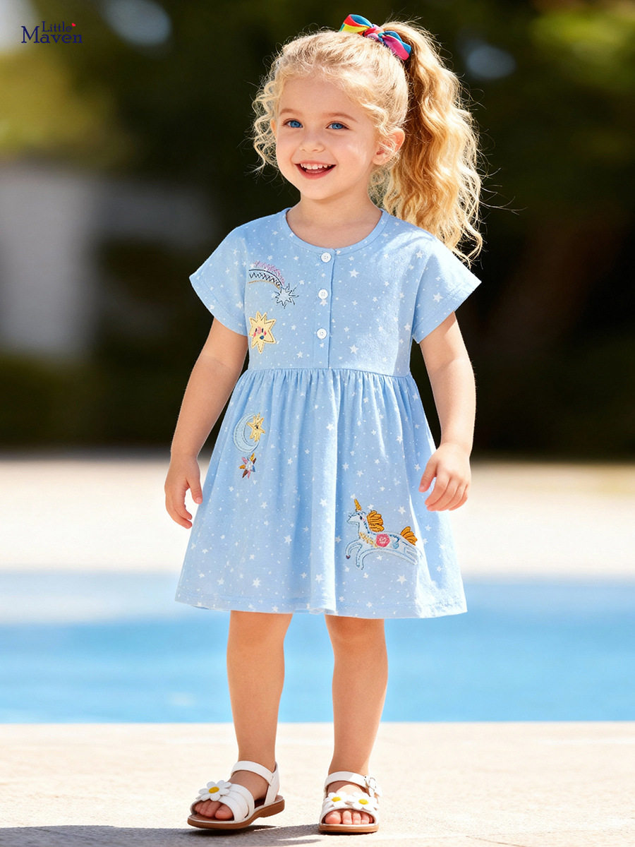 Robe de fille à manches courtes d'été, jupe pour enfants mignonne dessin animé, robe pour enfants