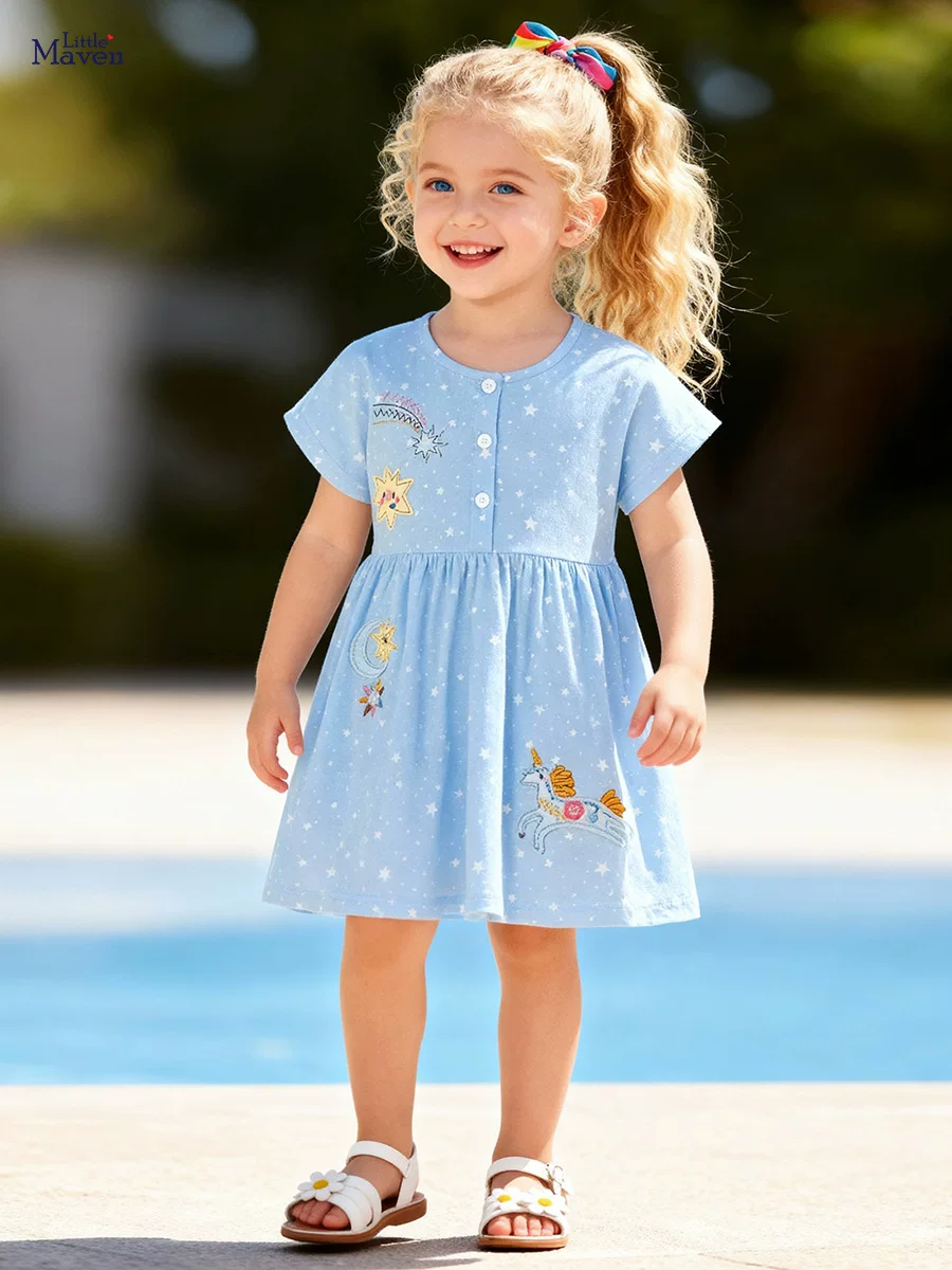 Robe de fille à manches courtes d'été, jupe pour enfants mignonne dessin animé, robe pour enfants
