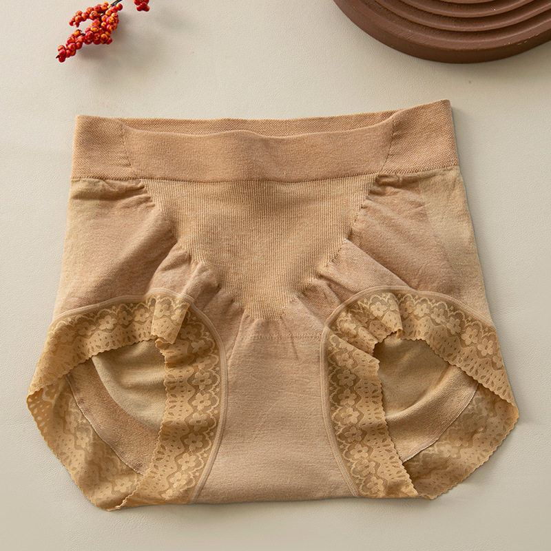 无缝内裤女100A抗菌桑蚕丝底档无痕包臀蕾丝中高腰收腹提臀大码