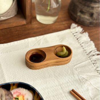Thai Imported Teak Dipping Sauce Dish with Two Compartments, Solid Wood Sauce Dish, Hot Pot Ingredient Dish, Egg Tray, Egg Plate