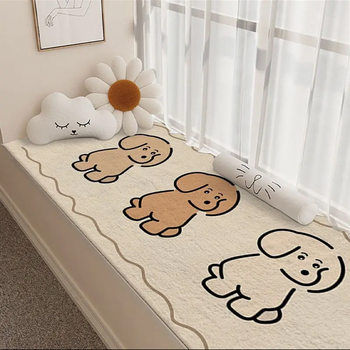 Cartoon Cute Line Puppy Imitation Cashmere Bay Window Mat Bedside Blanket Universal Soft and Comfortable Non-Slip and Stain-Resistant Easy to Care for