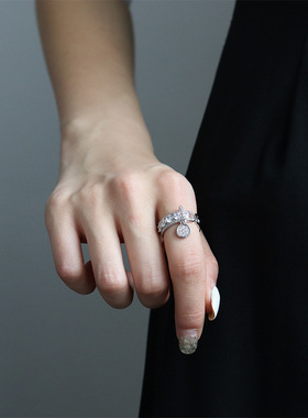 新款时尚精致锆石戒指女ins风复古轻奢气质百搭设计感开口指环女