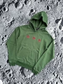 Red star embroidered distressed hoodie