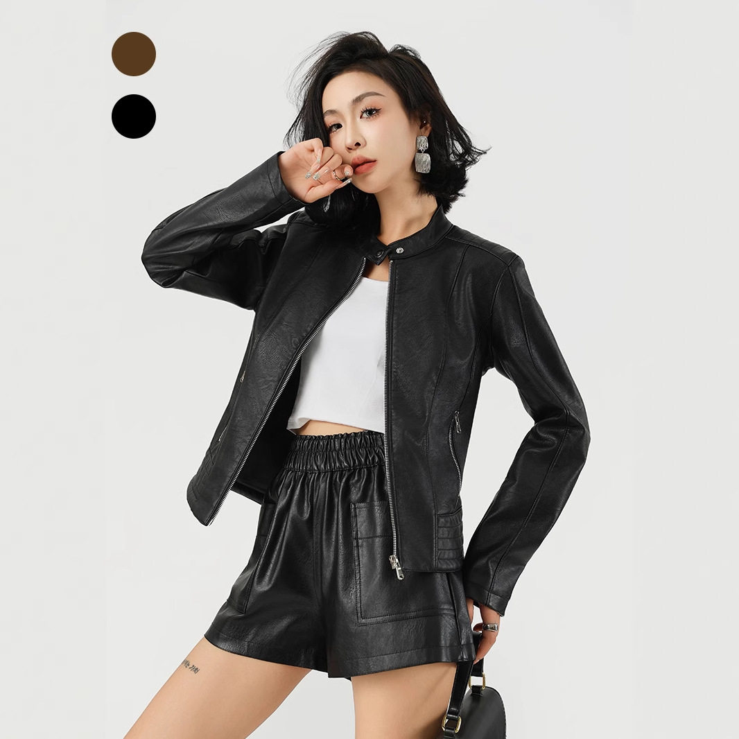 Женская кожаная куртка в мотоциклетном стиле leather jacket кожаная куртка 2024 Amazon Европа и Соединенные Штаты Америки трансграничная кожаная женская одежда на осень и зиму по индивидуальному заказу Изображение 1