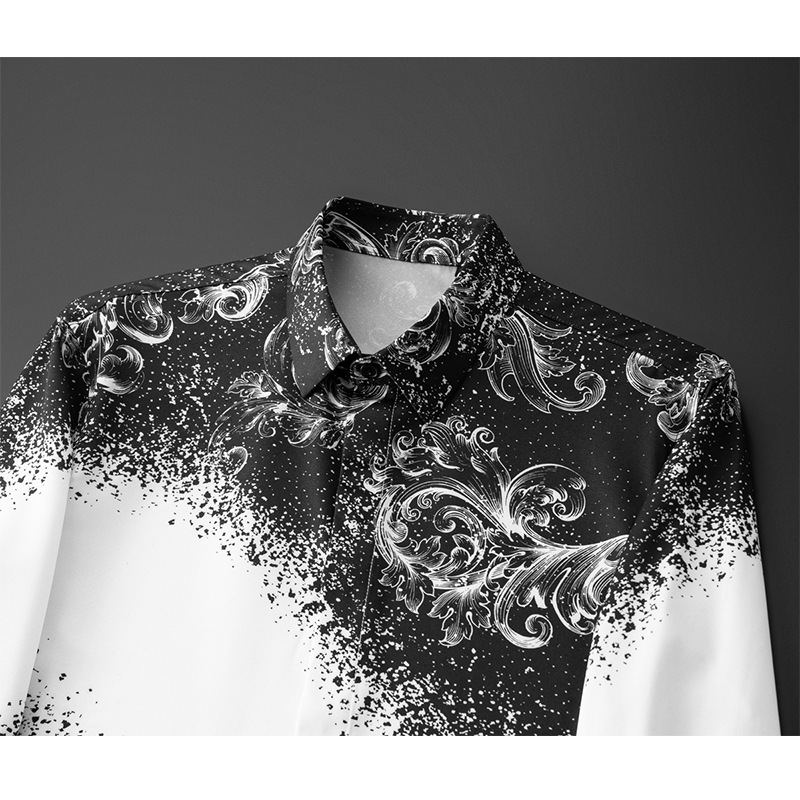 Áo sơ mi nam dài tay họa tiết phong cảnh, chất liệu polyester không cần ủi, chống nhăn — Màu ảnh