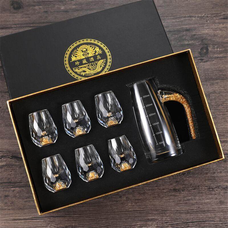 Light Luxury Gold Foil White Wine Glass Set Crystal Glass Wine Dispenser Home Set of Small Wine Glass Wine Set High-End