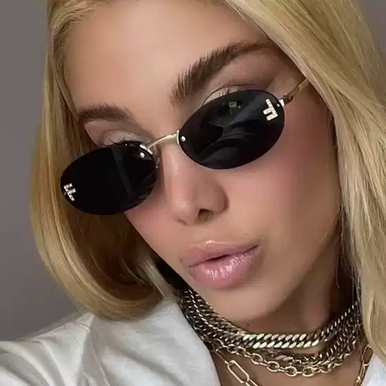 Ke Dun Letter F Frameless Cut-Edge Sunglasses Oval Retro Small Frame European and American Sunglasses Women's Fashion Metal Sunglasses