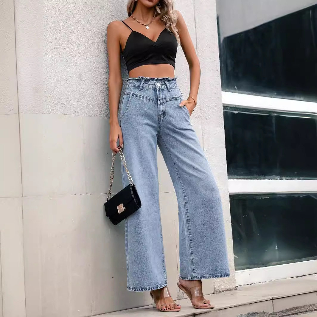 High Waisted Straight Leg Loose Fit Jeans Slimming Design Comfortable Fabric Versatile Style Wholesale Available