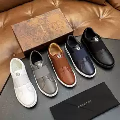 European Men's Trendy Genuine Leather Casual White Sneakers, High-End European Style Men's Sports Shoes, Cool and Popular Skate Shoes