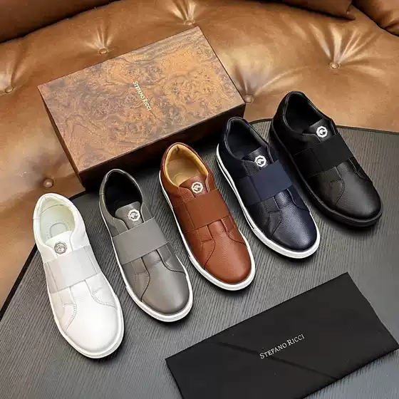 European Men's Trendy Genuine Leather Casual White Sneakers, High-End European Style Men's Sports Shoes, Cool and Popular Skate Shoes