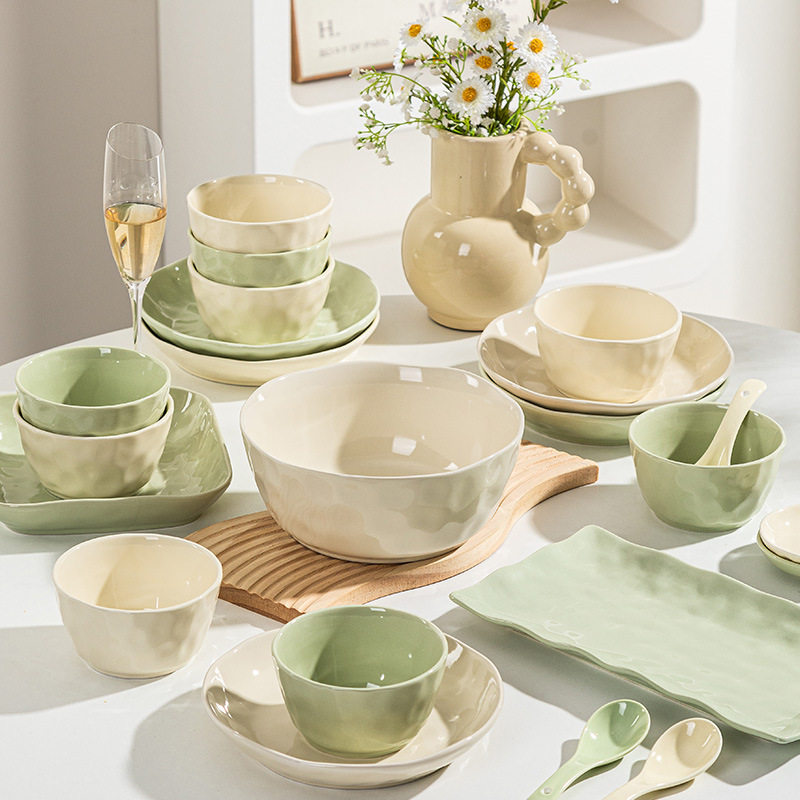 Underglaze Color Cream Style Ceramic Tableware Light Luxury Household High-Value Dishes and Dishes Dishes and Dishes DIY Combination Bowl and Chopsticks suit