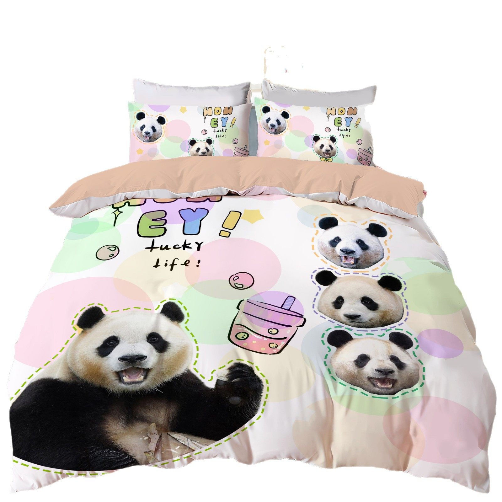 Custom Panda Four-Piece Bedding Set for Fans Group Purchase, Pure Cotton Fubao Three-Piece Duvet Cover, Directly Shipped from Factory with Free Shipping