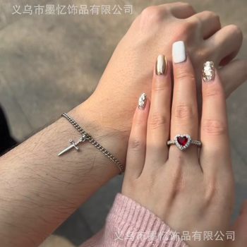 Cross-Border Tk Popular Couple's One-Arrow-Through-The-Heart Bracelet and Ring Set Stainless Steel Non-Fading Amazon Best-Selling Jewelry