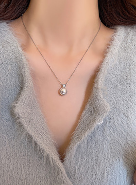 单颗灰珍珠项链女轻奢小众简约冷淡风锆石锁骨链百搭气质网红颈链