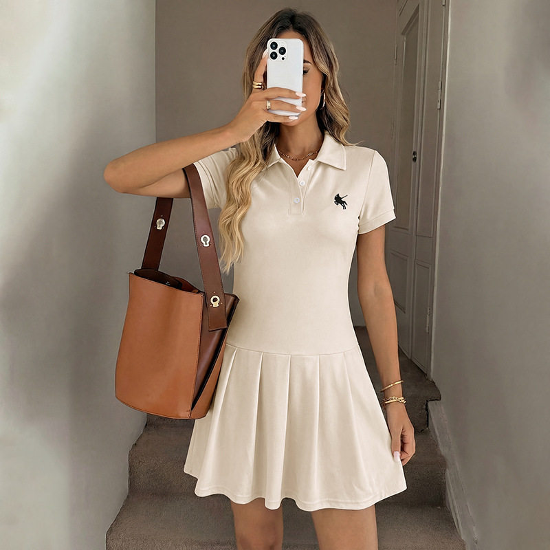 Pleated Polo Dress Sweet and Trendy Aesthetic Short Sleeve Waist Defined Perfect for Casual Outings Wholesale