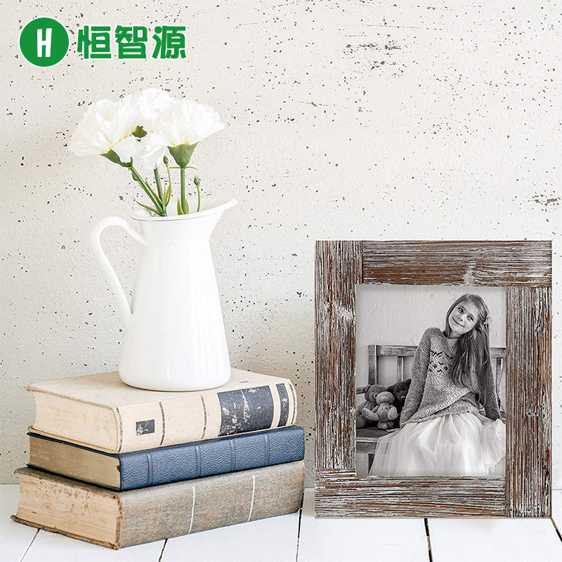 Hengzhiyuan new vintage photo frame table European solid wood photo frame carbonized old craft wall hanging frame customization