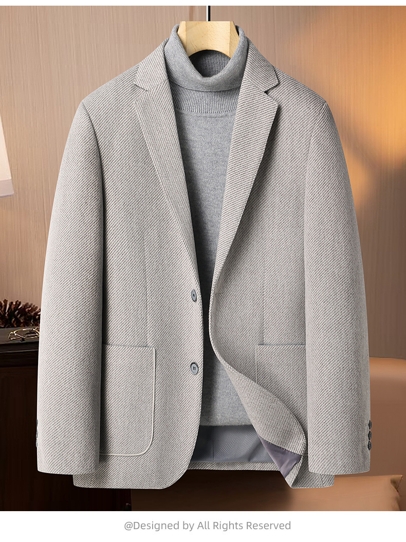 Áo blazer nam len phong cách công sở nhẹ, dáng vừa vặn, tay dài — màu be, màu xanh hải quân